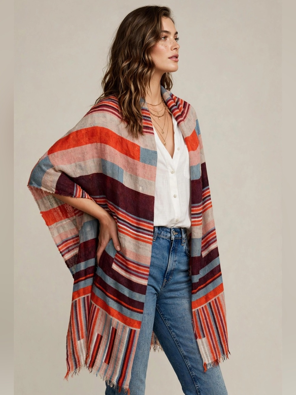 Steve Madden Multicolor Striped Lightweight Oversized Scarf Shawl Wrap OS